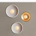 Three Modern Minimalist Wall Lamps with Silver and Beige Circular Base and Golden Orb Design