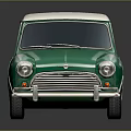 Classic Green Compact Car With White Roof And Retro Exterior Design