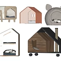 Unique Pet Bed Designs Featuring House Shaped And Bear Ear Styles For Pets 3d model