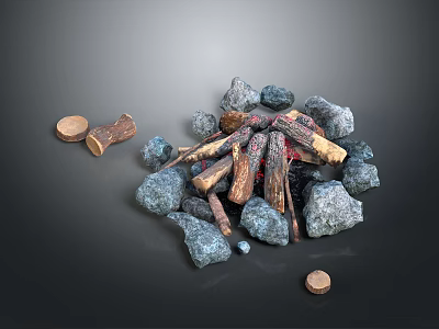 Pile of Natural Wood Pieces and Stone Rocks with Various Sizes and Textures 3d model