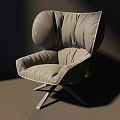 Modern Lounge Chair With Beige Tufted Backrest Seat And Brown Wooden Crossed Legs