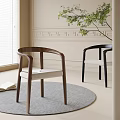 Modern Wooden Dining Chairs With Armrest In Light Room With Gray Rug And Green Plant