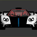 White Convertible Super Car with Black Stripes Red Seats and Blue Rims