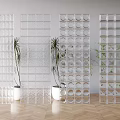 Modern Transparent Room Dividers with Various Patterns and Indoor Potted Plants