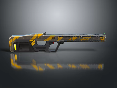 Futuristic Sci Fi Gun Design With Yellow Black Geometric Patterns And Long Barrel 3d model