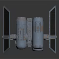 Futuristic 3D Model Spaceship With Blue Gray Exterior Cylindrical Body And Wing Structures