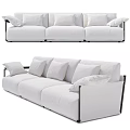 Modern White Three Seater Sofa With Black Frame Fabric Upholstery And Multiple Cushions