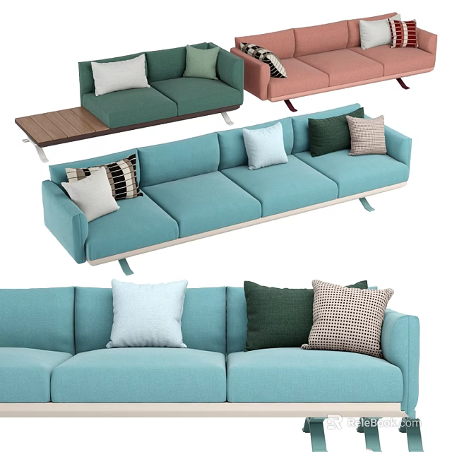 Modern Sofas In Various Colors Featuring Decorative Cushions And Comfortable Design 3d model