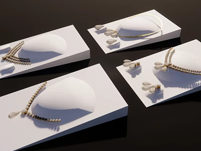 Elegant Pearl Jewelry Collection With Gold Necklaces Earrings On White Display Stands 3d model