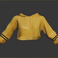 Yellow Cropped Hoodie with Drawstrings and Black Striped Cuffs Fashionable Design
