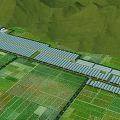 Rowed Industrial Factory Layout With Green Fields Mountain Backdrop And Metal Roofs