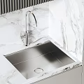 Modern Kitchen Interior With Marble Countertop Island And Black White Cabinets