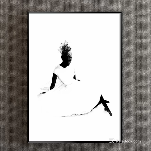 Black and White Female Figure Painting With Sitting Pose And Elegant Hairstyle 3d model 