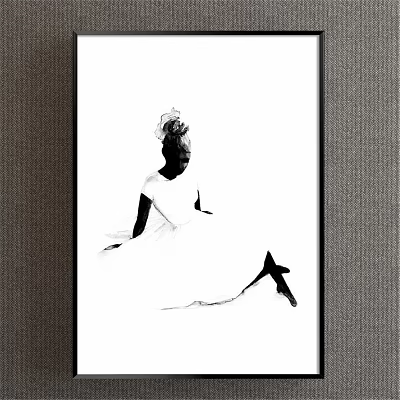 Black and White Female Figure Painting With Sitting Pose And Elegant Hairstyle 3d model