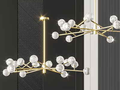 Modern Chandelier With Golden Branched Frame And Transparent Glass Balls 3d model