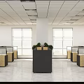 Spacious Public Office Space With Open Layout Workstations Cubicles And Green Plants 3d model