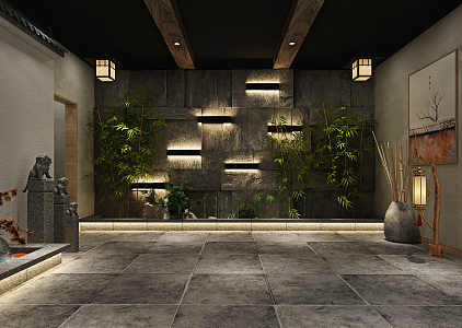 New Chinese style entrance hall background wall modeling 3d model