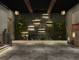 New Chinese style entrance hall background wall modeling 3d model