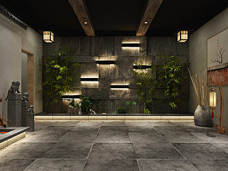 New Chinese style entrance hall background wall modeling 3d model