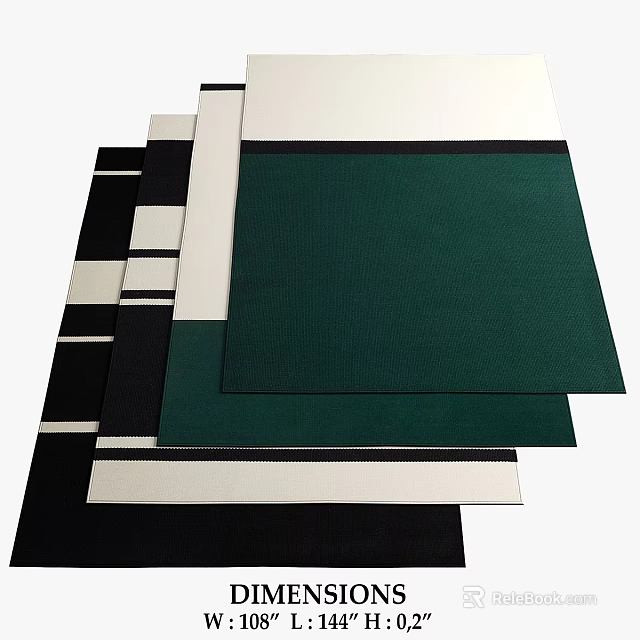 Modern Square Rugs With Green Black White Woven Patterns And Textures 3d model 