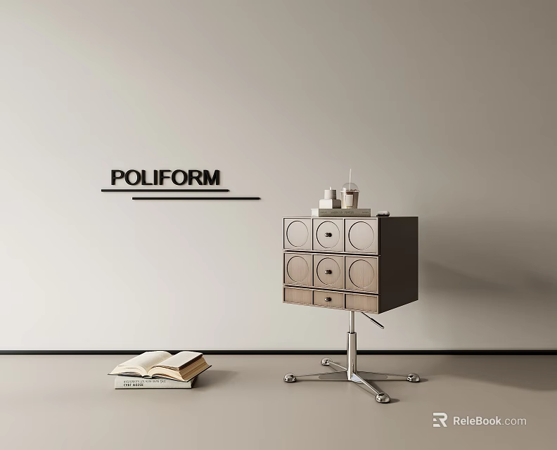 Modern Poliform Side Table With Circular Drawer Details Metal Legs And Open Book 3d model 