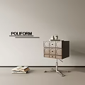 Modern Poliform Side Table With Circular Drawer Details Metal Legs And Open Book
