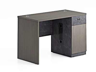 Modern Dark Wooden Office Desk Featuring Drawer And Storage Cabinet 3d model
