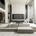 Modern Duplex Living Room Interior With Spacious Layout Sofa Area And Floor To Ceiling Windows