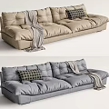 Modern Two Seater Sofa With Plush Cushions Patterned Pillow And Throw Blanket 3d model