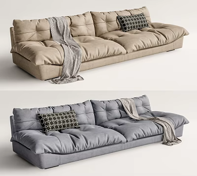 Modern Two Seater Sofa With Plush Cushions Patterned Pillow And Throw Blanket 3d model