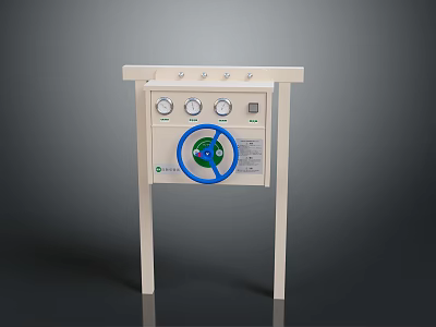 Industrial Control Panel Equipment With White Frame Blue Knob And Gauges 3d model