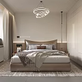 Modern Minimalist Bedroom Interior With Queen Bed Wooden Bedhead Wall White Wardrobe And Desk Chair
