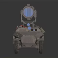 Gray Armored Utility Vehicle With Tracked Wheels Top Searchlight And Gear Bags