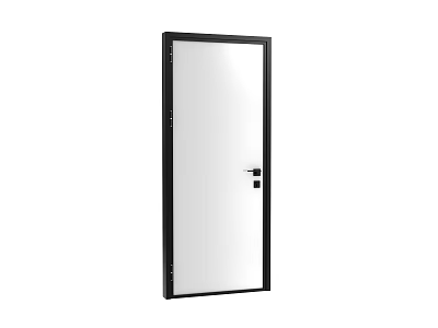 Modern Minimalist Interior Hinged Door With White Panel Black Frame And Metal Handle 3d model