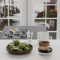 Cozy Kitchen Interior With Stove Fresh Limes Glass Cups And Wooden Bowls