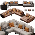 Modern Brown Leather Sectional Sofa with Plush Cushions Soft Throw Blanket and L shaped Design