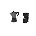 Silver Moka Pot And Modern Coffee Maker As Essential Kitchen Appliances