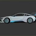 Silver Sports Car With Futuristic Design Black Roof Rear Spoiler And Blue Accent Lights