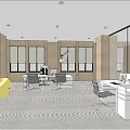 Modern Retail Store Interior With Office Desk Chairs Yellow Sofa And Large Windows