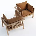 Modern Brown Leather Accent Chair With Light Wooden Frame And Plush Cushions