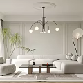 Modern Living Room Interior With White Sofa Chandelier Floor Lamp And Green Plants