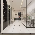 Elegant Modern Specialty Store Interior With Display Shelves Sofa Flower Vases Tile Floor And Lighting