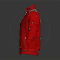 Fashionable Red Stand Collar Jacket With Contrast Shoulder Panels And Metal Buttons