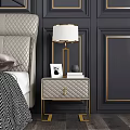 Luxury Quilted Bedside Table With Gold Frame Lamp Books Photo Frame And Quilted Headboard