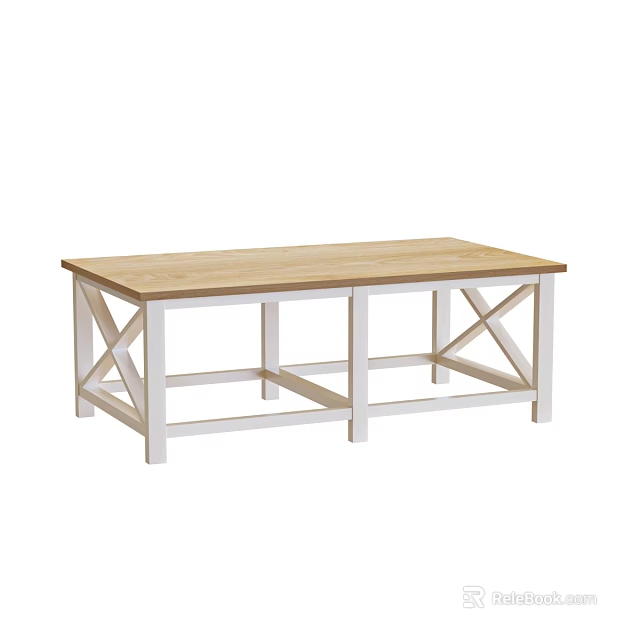 Rustic Dining Table With Wooden Tabletop And White X Shaped Frame Design 3d model