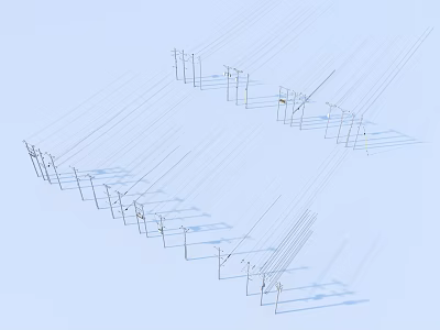 Industrial Equipment for Power Transmission Towers and Grid on Blue Background 3d model