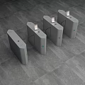 Four Gray Turnstiles With Card Readers For Public Facility Access Control 3d model