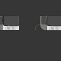 Electronic Appliance With Yellow Striped Exterior Black Cabinet Open Door And White Water Jugs