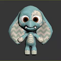 Light Blue Plush Doll With Big Eyes Zigzag Pattern Ears And Small Teeth