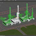 Large Industrial Factory Setup With Pipes Chimneys And Steel Structures